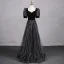 Bling Bling Noire Faux Diamant Paillettes Robe De Bal 2024 Princesse Encolure Carrée Manches Courtes Dos Nu Longue Promo Robe De Ceremonie