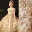 Fashion Gold Sequins Pearl Lace Flower Prom Flower Girl Dresses 2022 Ball Gown Scoop Neck Short Sleeve Floor-Length / Long Flower Girl Dresses