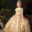 Fashion Gold Sequins Pearl Lace Flower Prom Flower Girl Dresses 2022 Ball Gown Scoop Neck Short Sleeve Floor-Length / Long Flower Girl Dresses