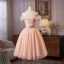 Modest / Simple Blushing Pink Beading Pearl Appliques Homecoming Knee-Length Graduation Dresses 2025 Ball Gown Off-The-Shoulder Short Sleeve Backless