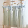 Modest / Simple Grey Bridesmaid Dresses 2023 A-Line / Princess Spaghetti Straps Bow Short Sleeve Backless Floor-Length / Long Bridesmaid Dresses