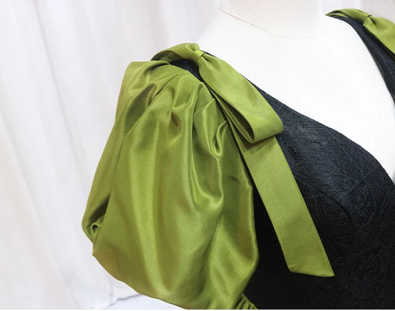 Fashion Clover Green Prom Dresses 2024 Ball Gown V-Neck Puffy Short Sleeve Backless Floor-Length / Long Prom Formal Dresses