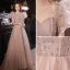 Chic / Beautiful Blushing Pink Beading Sequins Prom Dresses 2022 A-Line / Princess Square Neckline Short Sleeve Backless Floor-Length / Long Formal Dresses