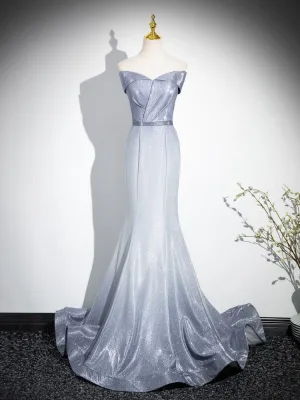 Sparkly Multi Colors Silver Glitter Prom Dresses 2024 Trumpet Mermaid Strapless Sleeveless Backless Sweep Train Prom Formal Dresses