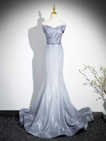 Sparkly Multi Colors Silver Glitter Prom Dresses 2024 Trumpet Mermaid Strapless Sleeveless Backless Sweep Train Prom Formal Dresses