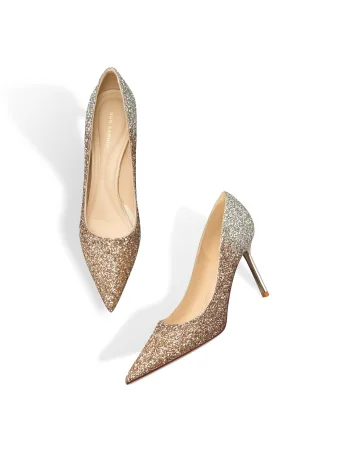 Sparkly Sexy Gradient Color Sequins Evening Party Pumps 2026 Leather 8 Cm Stiletto Heels Pointed Toe Pumps
