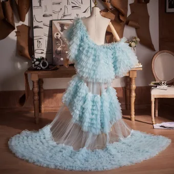Fashion Sky Blue Handmade Pleated Shawl Prom Shawls 2025 Short Sleeve