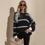 Chic / Beautiful Women White Knitting Stripe Sweaters 2021 Acrylic Loose Scoop Neck Casual Fall Winter Long Sleeve Tops