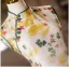 Chinese style Yellow Printing Tea-length Prom Split Front Cheongsam 2024 Trumpet / Mermaid High Neck Sleeveless