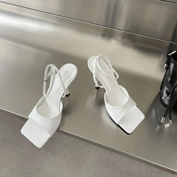 Schlicht Freizeit Sommer Weiß Sandalen Damen 2022 Knöchelriemen 9 cm Stilettos Peeptoes Sandaletten Hochhackige
