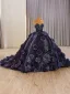 Luxury / Gorgeous High-end Navy Blue Beading Pearl Sequins Appliques Prom Dresses 2025 Ball Gown Sleeveless Backless Strapless Chapel Train Prom