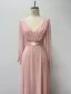 Simple Rougissant Rose Chiffon Robe De Bal 2024 Princesse V-Cou Manches Longues Dos Nu Longue Promo Robe De Ceremonie