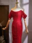 Unusual Red Evening Dresses 2025 Trumpet / Mermaid Off-The-Shoulder Short Sleeve Backless Court Train Evening Party Formal Dresses