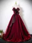 Charming Burgundy Prom Dresses 2025 Ball Gown Strapless Sleeveless Floor-Length / Long Backless Formal Dresses