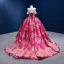 Fancy Fuchsia Multi-Colors Prom Dresses 2022 Ball Gown Spaghetti Straps Sleeveless Backless Beading Lace Flower Sequins Satin Chapel Train Formal Dresses