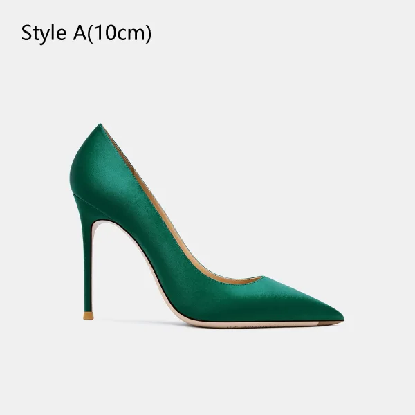 Modest / Simple Green Office OL Satin Pumps 2024 10 cm Stiletto Heels Pointed Toe Pumps High Heels