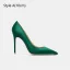 Modest / Simple Green Office OL Satin Pumps 2024 10 cm Stiletto Heels Pointed Toe Pumps High Heels