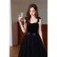 Chic / Beautiful Black Rhinestone Bow Prom Dresses 2022 A-Line / Princess Spaghetti Straps Sleeveless Backless Floor-Length / Long Prom Formal Dresses