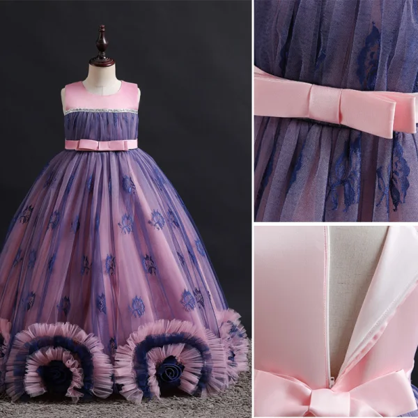Lovely Blushing Pink Birthday Flower Girl Dresses 2023 Ball Gown Scoop Neck Sleeveless Bow Floor-Length / Long Flower Girl Dresses