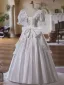 Medieval Vintage / Retro White Bow Lace Flower Satin Wedding Dresses 2025 A-Line / Princess V-Neck Short Sleeve Backless Floor-Length / Long Wedding