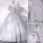 Chic / Beautiful Silver Grey Prom Dresses 2022 Ball Gown Scoop Neck Beading Lace Flower Appliques Short Sleeve Floor-Length / Long Formal Dresses