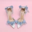 Fashion Sage Green Pearl Bow Prom Womens Sandals 2024 Ankle Strap 9 cm Stiletto Heels Pointed Toe Womens Shoes High Heels