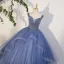Élégant Bleu Ciel Perlage Paillettes Robe De Bal 2023 Robe Boule Encolure Carrée Sans Manches Dos Nu Bretelles croisées Longue Promo Robe De Ceremonie