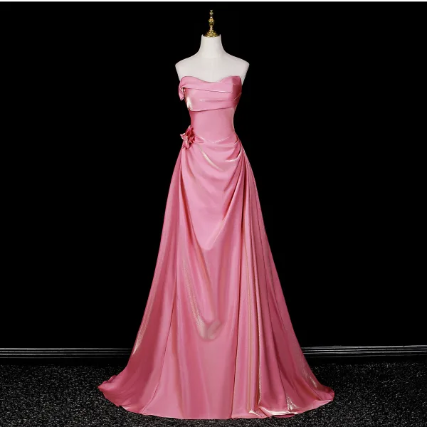 Charmant Charmant Rose Bonbon Robe De Bal 2026 Princesse Bustier Sans Manches Dos Nu Train De Balayage Robe De Ceremonie