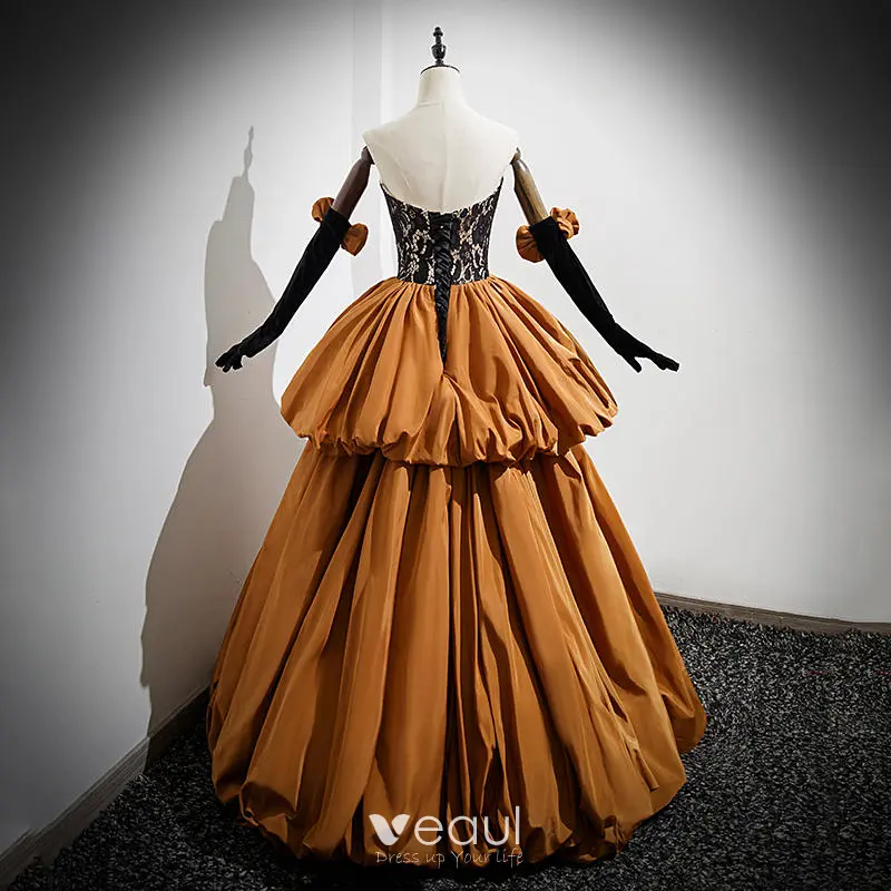 green emerald velvet dress Luxury Caramel Square Neck Evening Dress with Cape Sleeves SS330 – Sharon  Said main image 0