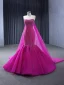 High-end Fuchsia Handmade  Beading Prom Dresses 2024 Trumpet / Mermaid Strapless Sleeveless Backless Court Train Prom Formal Dresses