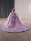 High-end Lilla Håndlavet Med Blonder Blomsten Perle Rhinestone Gallakjoler 2025 Balkjole Stropløs Ærmeløs Halterneck Sløjfe Cathedral Train