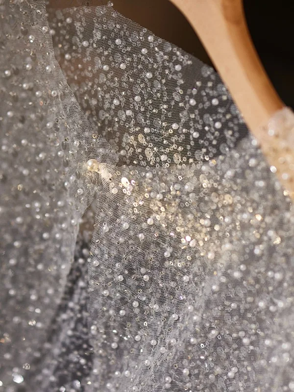 Sparkly White Handmade Beading Sequins Prom shawl 2025