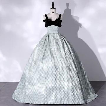 Mode Noire Robe De Bal 2022 Robe Boule Encolure Carrée Vert Tachetée Sans Manches Dos Nu Noeud Longue Robe De Ceremonie
