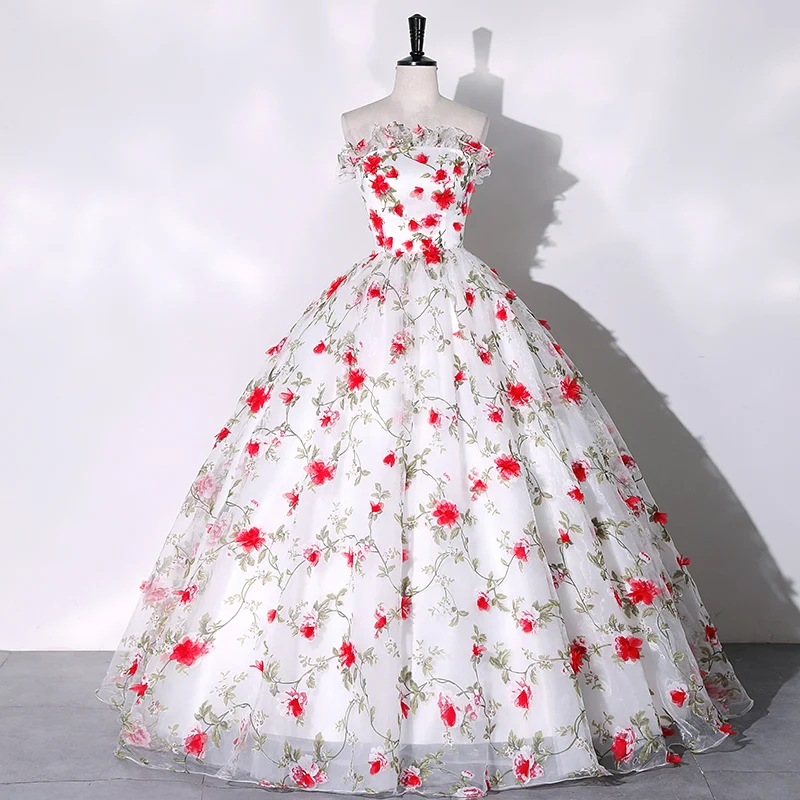 Chic Beautiful White Appliques Outdoor Garden Prom Dresses 2023 Ball Gown Strapless Long