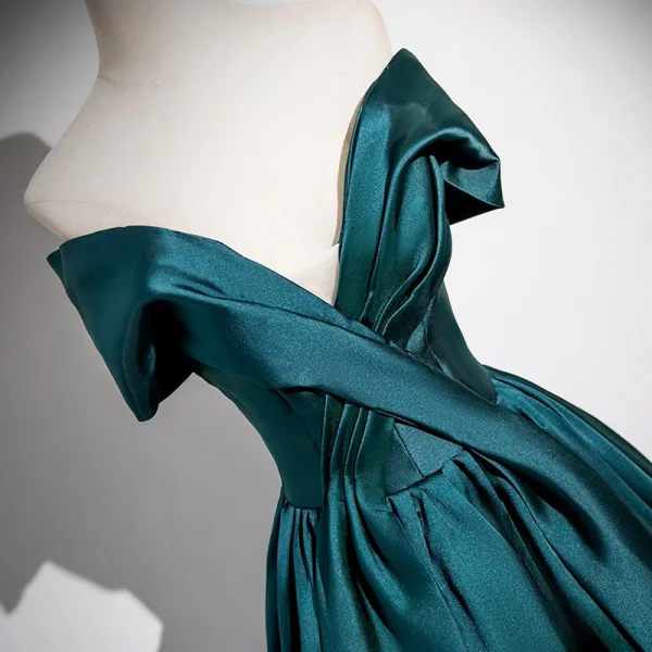 Elegante Schwarz Satin Ballkleider 2025 A Linie Off Shoulder Kurze Ärmel Rückenfreies Lange Ball Festliche Kleider