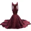 Luxury / Gorgeous High-end Burgundy Evening Dresses 2022 Trumpet / Mermaid Scoop Neck Beading Pearl Rhinestone Sequins Long Sleeve Royal Train Evening Party Formal Dresses