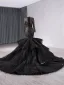 Musulmane Haut de Gamme Noire Trompette / Sirène Volants en Cascade Robe De Mariée 2024 Col Haut Manches Longues Chapel Train