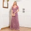Elegant Blushing Pink Lace Flower Prom Dresses 2024 A-Line / Princess Square Neckline Short Sleeve Backless Floor-Length / Long Prom Formal Dresses