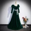 Elegant Suede Dark Green Prom Dresses 2023 A-Line / Princess Square Neckline 3/4 Sleeve Backless Bow Sash Floor-Length / Long Prom Formal Dresses