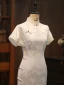 Chinese style White Printing Silk Evening Party Cheongsam 2024 Trumpet / Mermaid High Neck Short Sleeve Tea-length