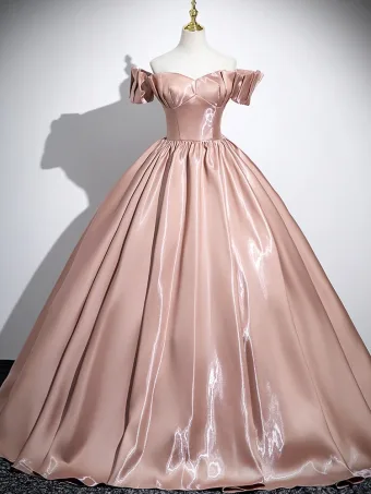 Elegantes Champán Satén Vestidos De Gala 2025 Ball Gown Fuera Del Hombro Manga Corta Sin Espalda Largos Gala Vestidos Formales