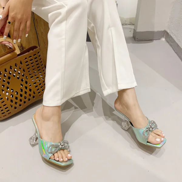 Chic / Beautiful Mint Green Street Wear Summer Rhinestone Bow Womens Sandals 2022 9 cm Stiletto Heels Open / Peep Toe Sandals High Heels