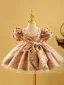 Fashion Blushing Pink Floral Pearl Short Flower Girl Dresses 2023 Ball Gown Birthday Square Neckline Short Sleeve