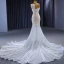 High-end Charming White Glitter Sequins Wedding Dresses 2023 Trumpet / Mermaid Scoop Neck Sleeveless Chapel Train Wedding