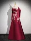 Chinese style Burgundy Beading Sequins Embroidered Satin Prom Dresses 2024 Ball Gown Strapless Removable sleeves Backless Floor-Length / Long Prom Formal Dresses