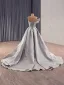 High End Grau Handgefertigt Perlenstickerei Strass Ballkleider 2025 A Linie Bandeau Ärmellos Rückenfreies Hof-Schleppe Festliche Kleider