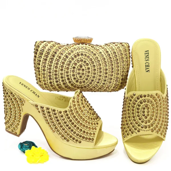 Chic / Beautiful Black Rhinestone Evening Party Womens Sandals Clutch Bags 2023 10 cm Thick Heels Open / Peep Toe Sandals High Heels Clutch Bags