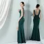 Sexy Black Beading Split Front Evening Dresses 2022 Trumpet / Mermaid V-Neck Sleeveless Backless Floor-Length / Long Evening Party Formal Dresses