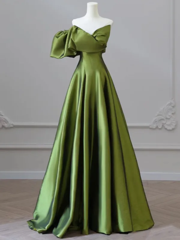 Vintage Klee Grün Ballkleider 2024 A Linie Seitlicher Reißverschluss One-Shoulder Kurze Ärmel Rückenfreies Sweep / Pinsel Zug Ball Festliche Kleider