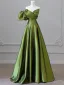 Vintage Klee Grün Ballkleider 2024 A Linie Seitlicher Reißverschluss One-Shoulder Kurze Ärmel Rückenfreies Sweep / Pinsel Zug Ball Festliche Kleider